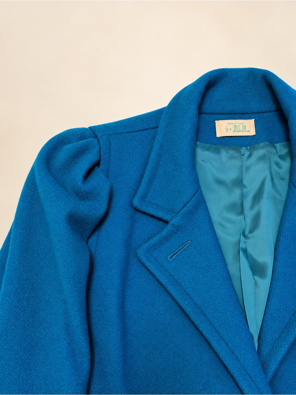 Vintage Jill Jr. Teal Blue Long Coat – Puff Shoulder - Picture 4 of 10